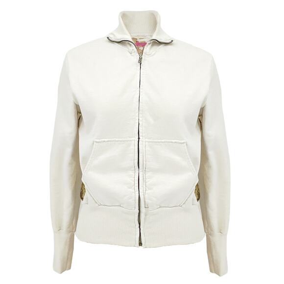 PRIMP Sequin Zip Sweatshirt in Cream & Gold S - Picture 1 of 11